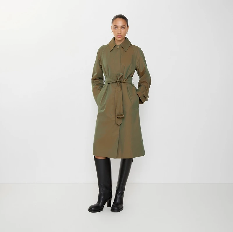 Long Gabardine Car Coat in Bright olive - Women, Cotton Gabardine | Burberry® Official