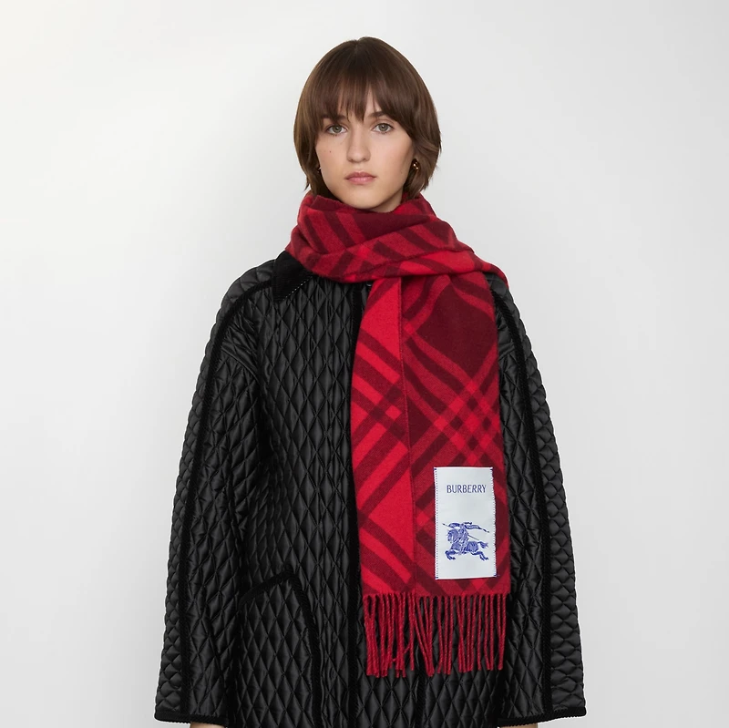 Check Cashmere Scarf in Oxblood red | Burberry® Official