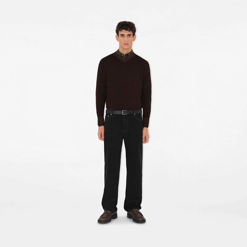 Check Leather Belt in Black - Men | Burberry® Official