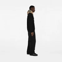Check Hood Cotton Blend Hoodie in Black/birch brown - Men | Burberry® Official
