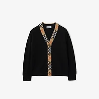 Check Trim Wool Cardigan in Black | Burberry® Official