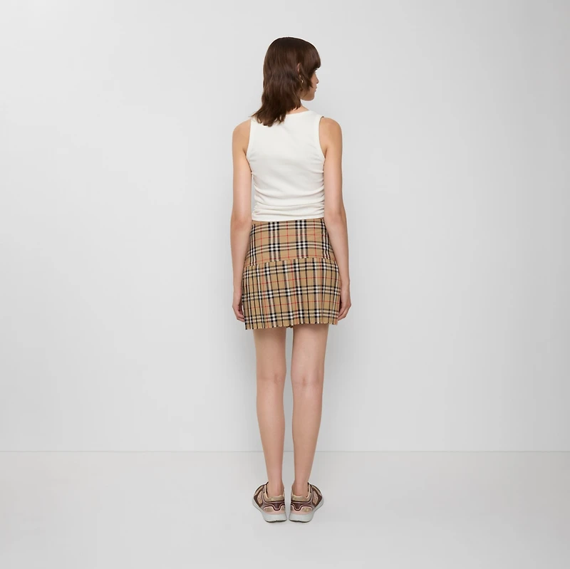Pleated Check Wool Mini Kilt in Archive beige - Women | Burberry® Official