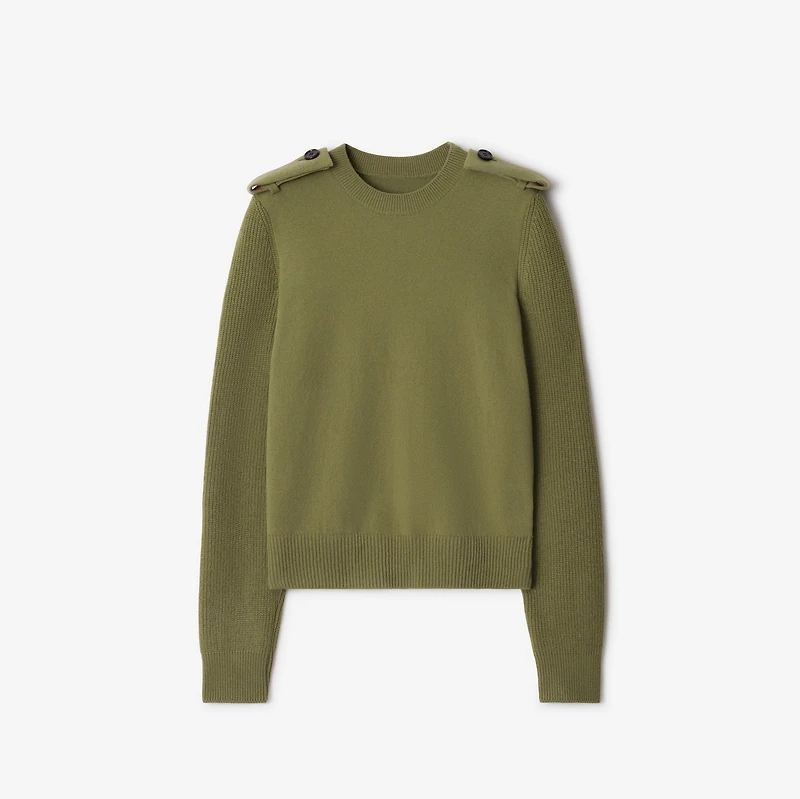 Check Epaulette Wool Cashmere Blend Sweater in Wreath - Women | Burberry® Official