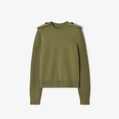 Check Epaulette Wool Cashmere Blend Sweater in Wreath - Women | Burberry® Official