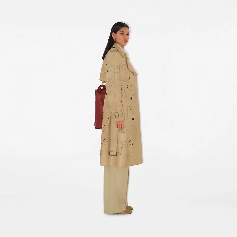Long Cutout Daisy Suede Trench Coat in Tan - Women | Burberry® Official