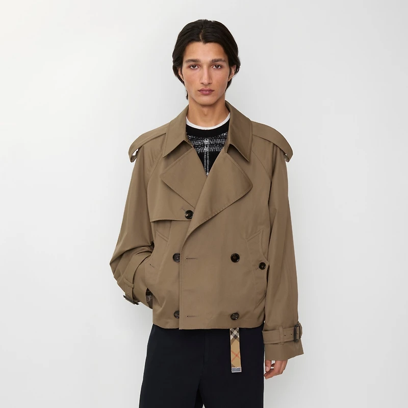 Cropped Gabardine Trench Jacket in Clay brown - Men | Burberry® Official