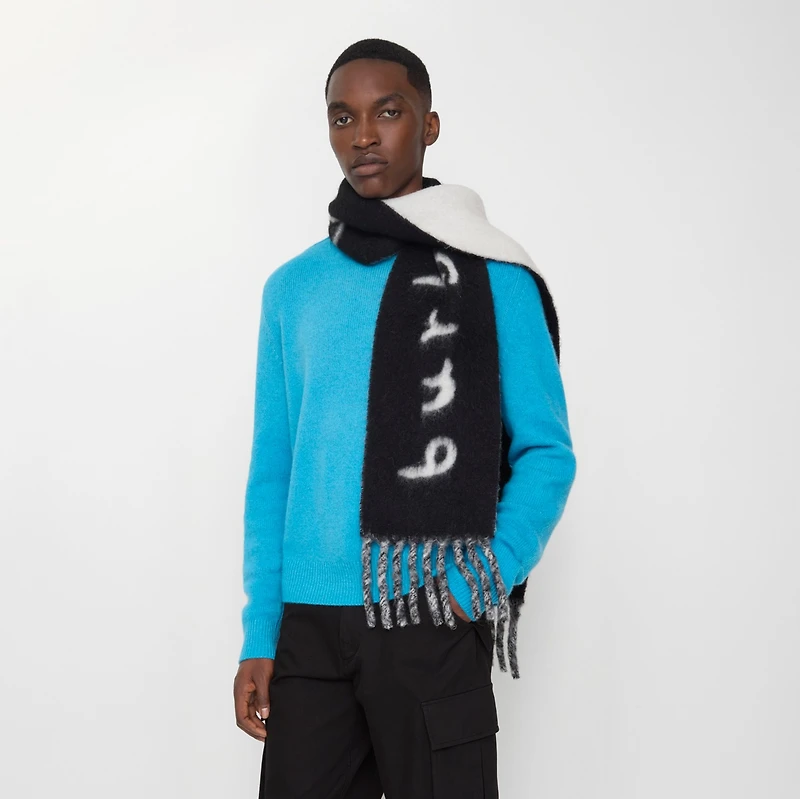 Reversible Logo Alpaca Wool Blend Scarf in Black | Burberry® Official