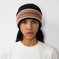 Reversible Icon Stripe Cashmere Cotton Beanie in Black/camel - Women | Burberry® Official