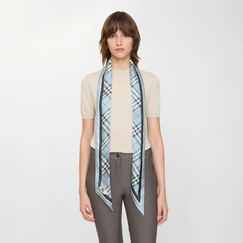 Skinny Check Silk Scarf in Bank blue | Burberry® Official