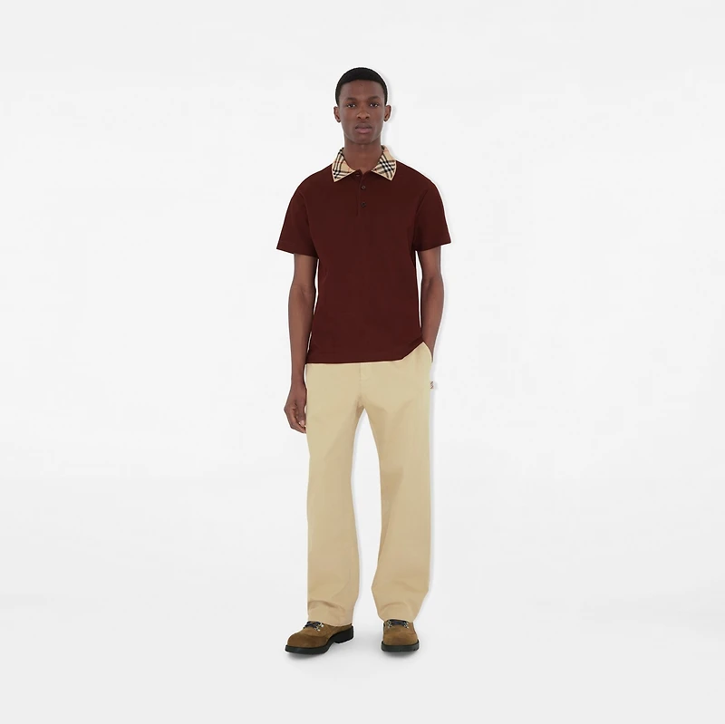 Check Collar Cotton Polo Shirt in Box red - Men | Burberry® Official