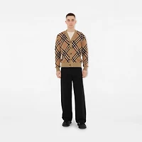 Check Wool Mohair Blend Cardigan in Sand - Men | Burberry® Official