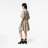 Check Linen Blend Dress in Sesame beige - Women | Burberry® Official