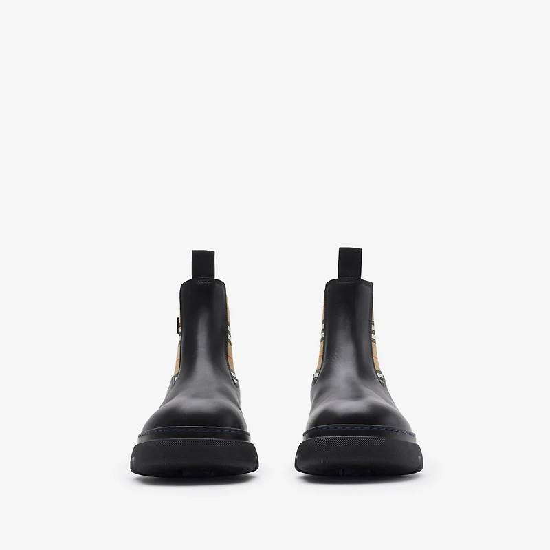 Leather Creeper Low Chelsea Boots in Black/sand - Men | Burberry® Official