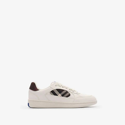 Leather and Check Terrace Sneakers​ in Cotton beige/mahogany brown - Men | Burberry® Official
