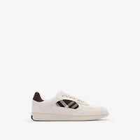 Leather and Check Terrace Sneakers​ in Cotton beige/mahogany brown - Men | Burberry® Official