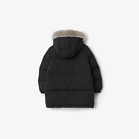 Faux Fur Trim Nylon Puffer Coat in Black | Burberry® Official
