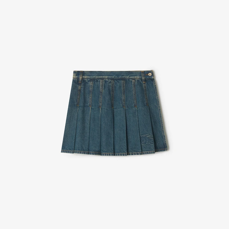 Pleated Denim Mini Skirt in Mid blue - Women | Burberry® Official
