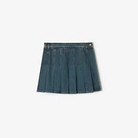 Pleated Denim Mini Skirt in Mid blue - Women | Burberry® Official