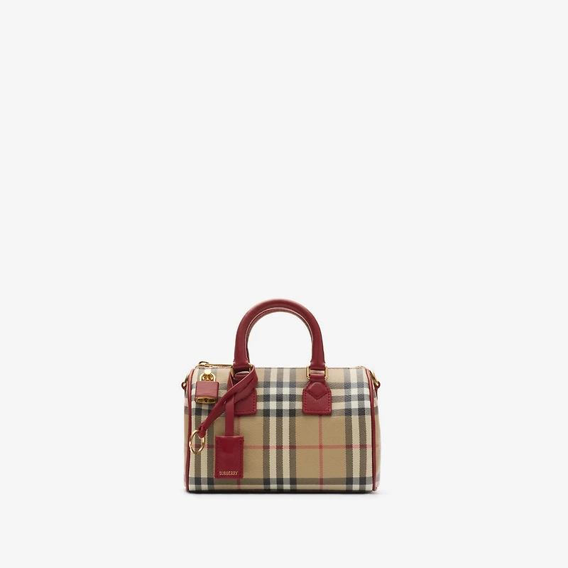 Mini Check Bowling Bag in Archive beige/ruby red - Women | Burberry® Official