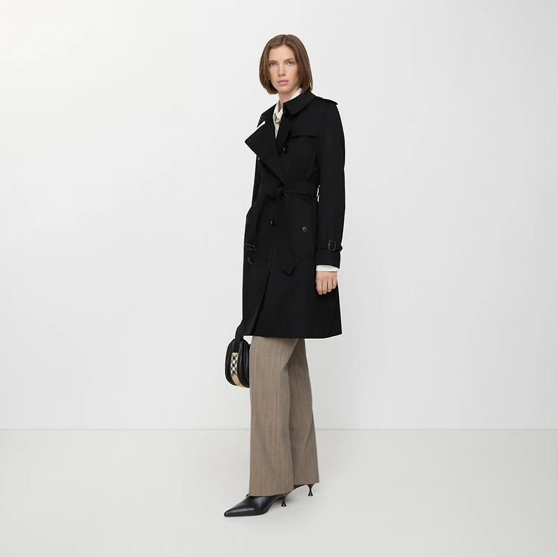 Mid-length Kensington Heritage Trench Coat in Black - Women, Cotton Gabardine | Burberry® Official
