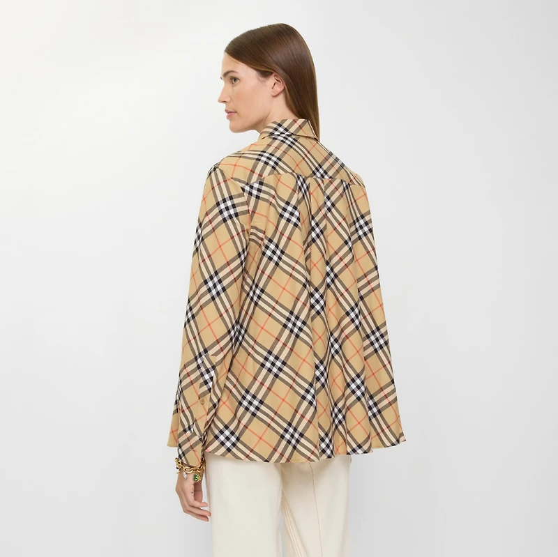 Relaxed Fit Check Cotton Flannel Shirt in Sand beige - Women | Burberry® Official