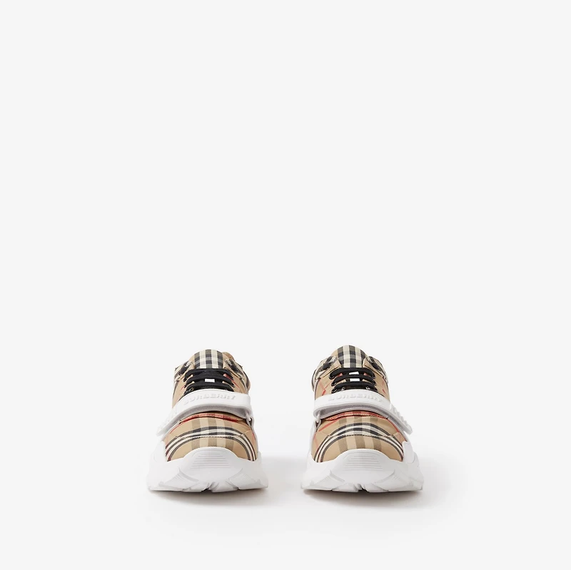 Check, Suede and Leather Sneakers in Archive beige - Men | Burberry® Official
