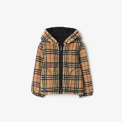 Reversible Check Fleece Hooded Jacket in Black | Burberry® Official