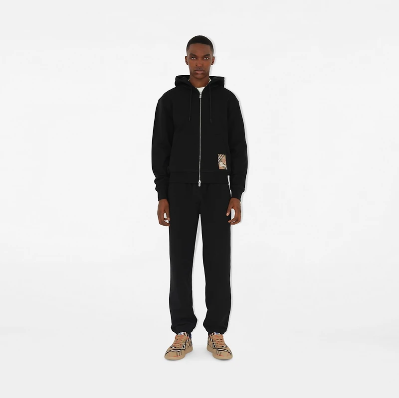 Check Label Cotton Zip Hoodie in Black - Men | Burberry® Official