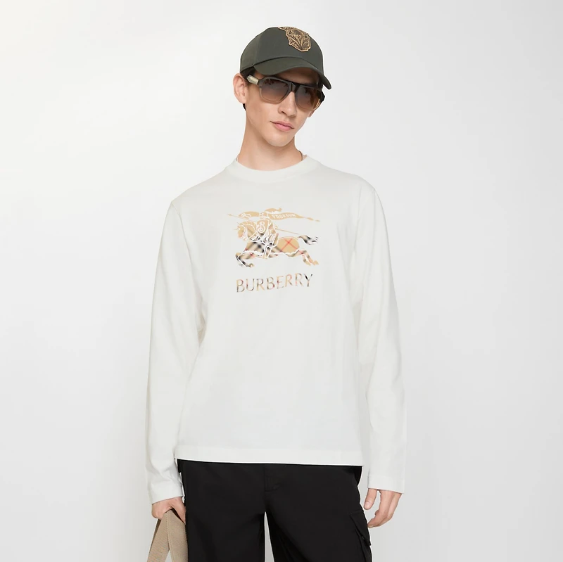 Long-sleeve Knight Ombré Cotton T-shirt in Chalk white - Men | Burberry® Official