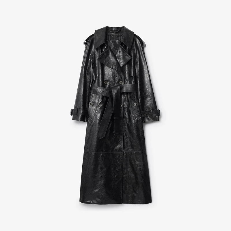 Long Embossed Leather Trench Coat in Silhouette black - Women | Burberry® Official