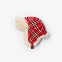 Check Wool Trapper Hat in Crayon red - Men | Burberry® Official