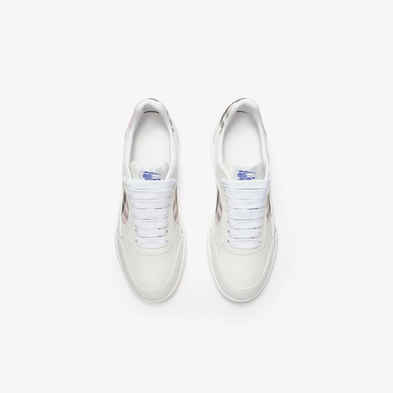 Leather and Check Terrace Sneakers​ in Optic white/mallow pink - Women | Burberry® Official