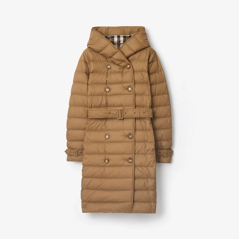Long Nylon Hooded Puffer Coat in Taupe brown - Women | Burberry® Official