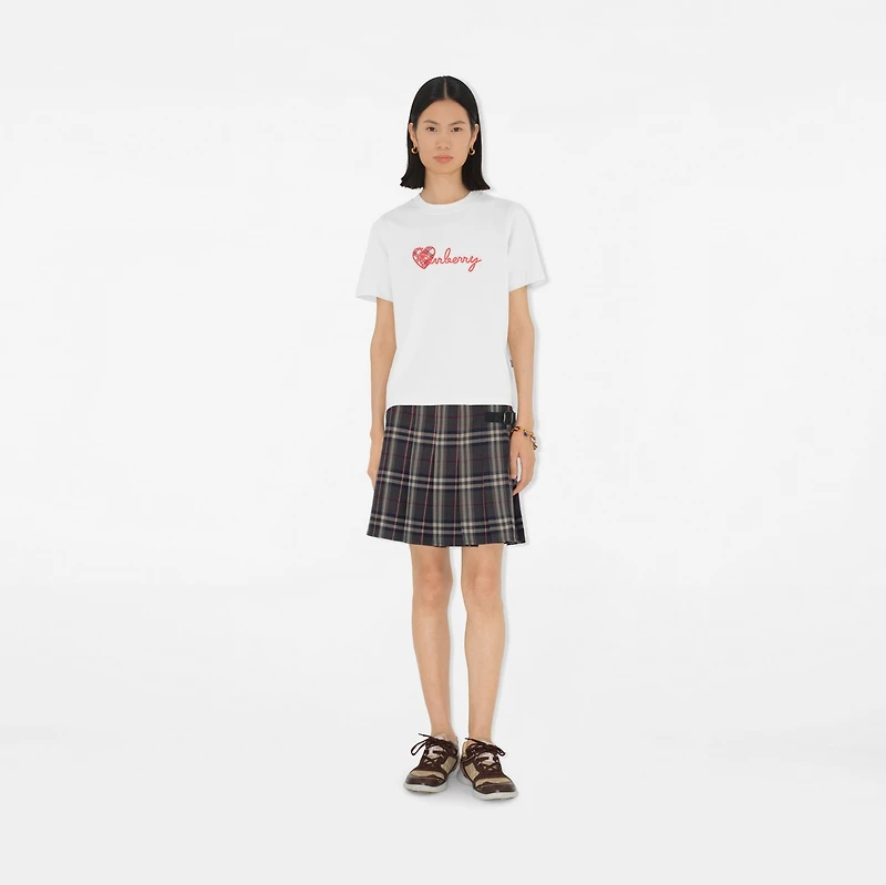 Heart Logo Cotton T-shirt in Chalk white - Women | Burberry® Official