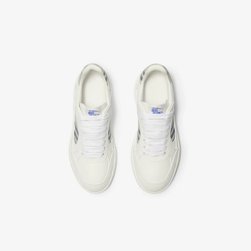 Leather and Check Terrace Sneakers​ in Optic white/seafoam green - Women | Burberry® Official