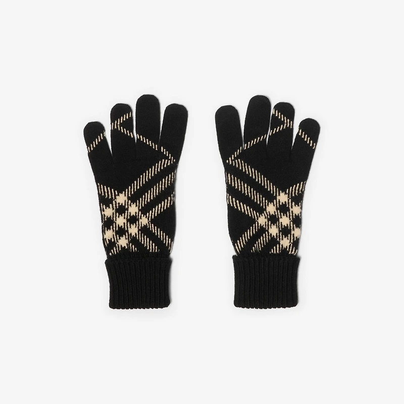 Check Cashmere Blend Gloves in Black/calico beige - Men | Burberry® Official