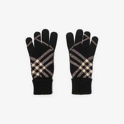Check Cashmere Blend Gloves in Black/calico beige - Men | Burberry® Official
