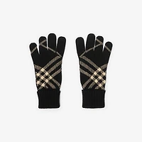 Check Cashmere Blend Gloves in Black/calico beige - Men | Burberry® Official