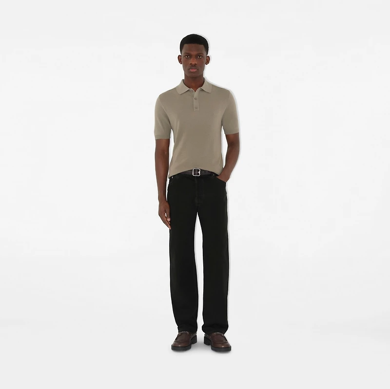 B Crest Wool Polo Shirt in Quill - Men | Burberry® Official