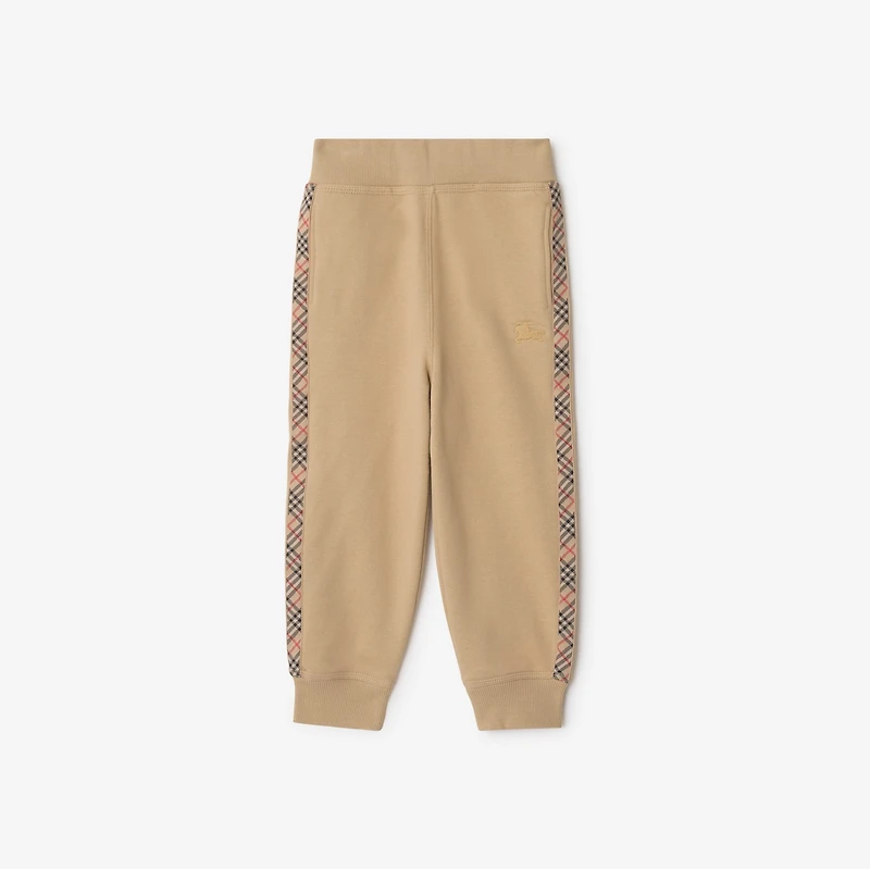 Check Trim Cotton Jogging Pants in Sand beige | Burberry® Official