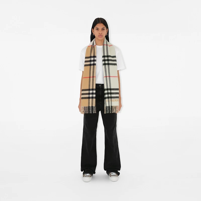 Contrast Check Cashmere Scarf in Archive beige/natural white | Burberry® Official