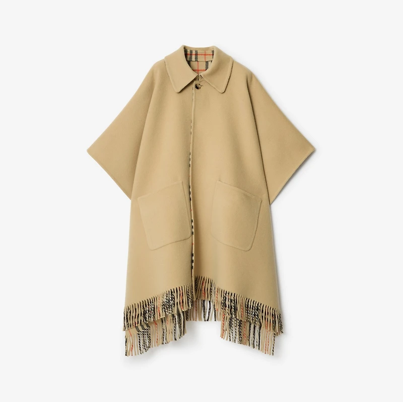 Reversible Check Wool Cape in Sand beige | Burberry® Official