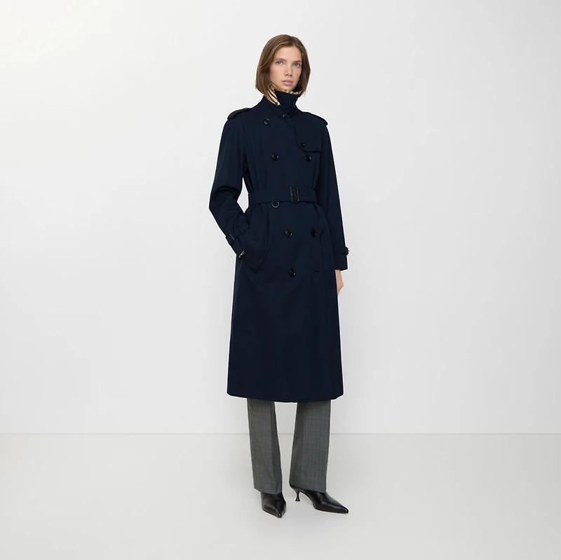 Long Waterloo Heritage Trench Coat in Coal blue - Women, Cotton Gabardine | Burberry® Official