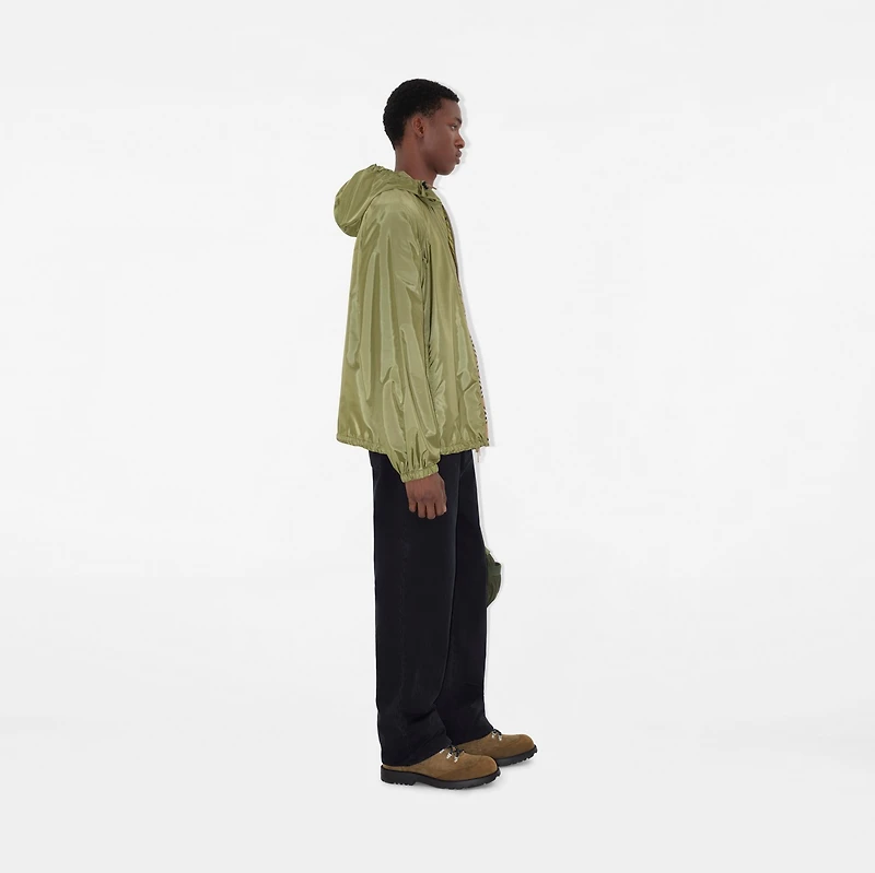 Checker-tape Nylon Hooded Jacket in Wreath green - Men | Burberry® Official
