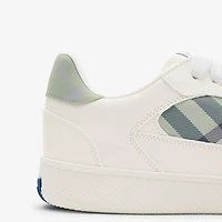 Leather and Check Terrace Sneakers​ in Optic white/seafoam green - Women | Burberry® Official