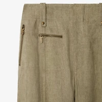 Linen Tailored Trousers in Khaki/milk - Women | Burberry® Official