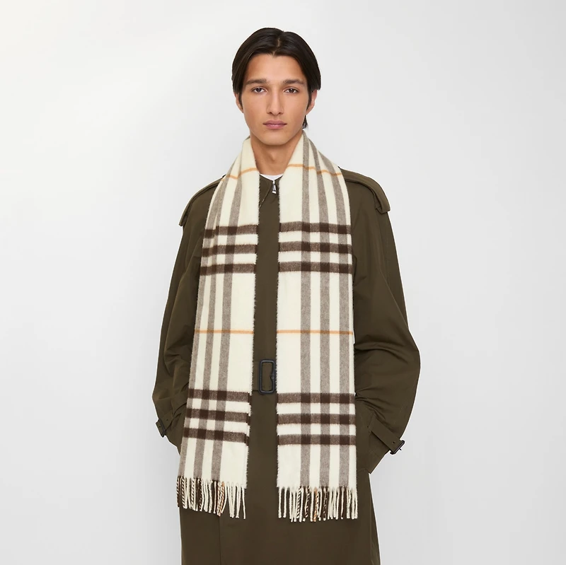 Check Cashmere Scarf in Pebble | Burberry® Official