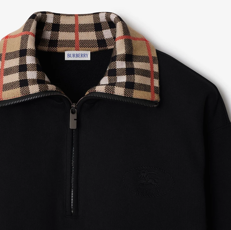 Check Collar Cotton Half-zip Sweatshirt in Black - Men | Burberry® Official