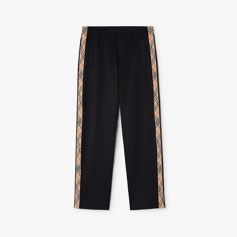 Check Trim Cotton Blend Track Pants in Navy - Men | Burberry® Official