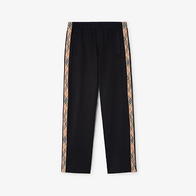 Check Trim Cotton Blend Track Pants in Navy - Men | Burberry® Official